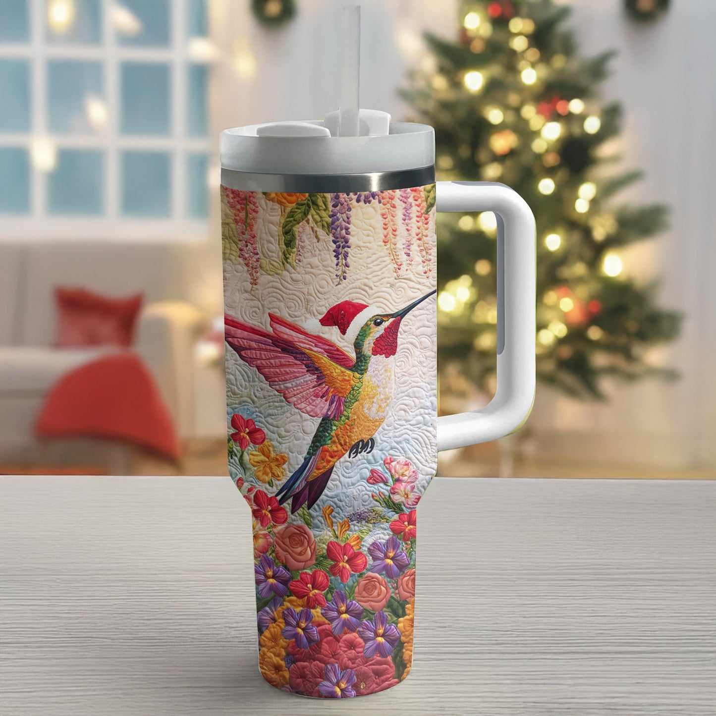 Shineful Tumbler Floral Christmas Hummingbird