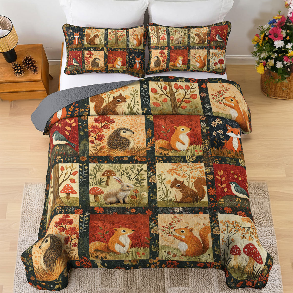 Shineful All Season Quilt 3-Piece Set Animal Forest Happy