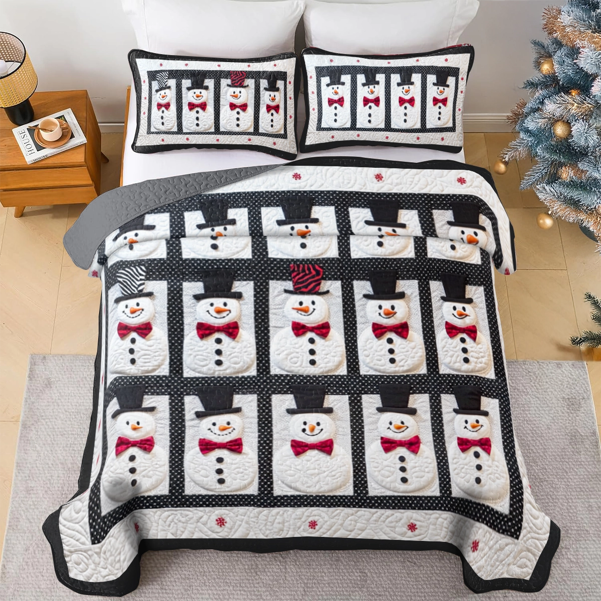 Shineful All Season Quilt 3-Piece Set Classic Top Hat Snowman