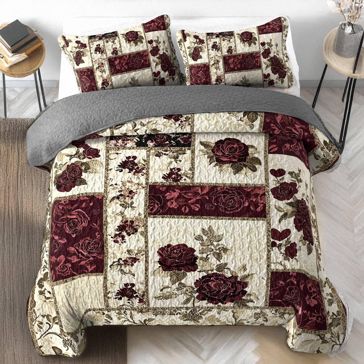 Shineful All Season Quilt 3-Piece Set - Vintage Rose Elegance