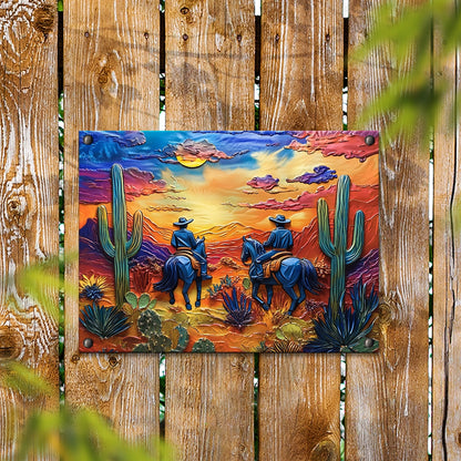 Shineful 2D Metal Sign Cowboys at Sunset