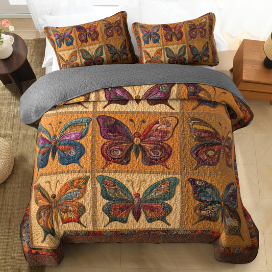 Shineful All Season Quilt 3-Piece Set - Timeless Butterfly Elegance