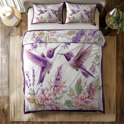 Shineful All Season Quilt 3-Piece Set Hummingbird And Lavender