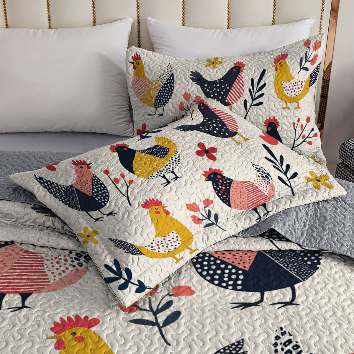 Shineful All Season Quilt 3-Piece Set Chicken Funny Happy