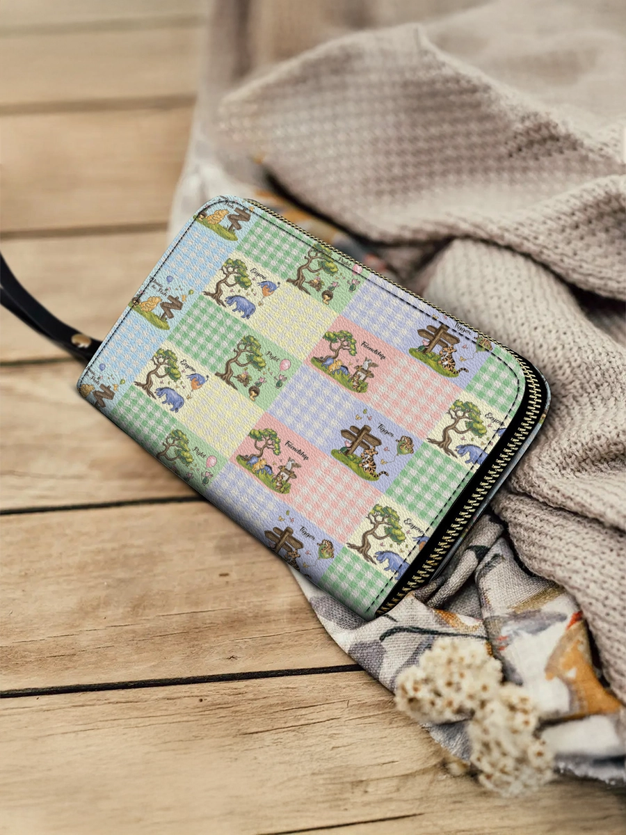 Shineful Leather Clutch Purse With Wristlet Strap Handle Winnie the Pooh Patchwork Dreams