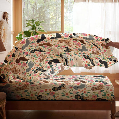 Shineful 4-Piece Bed Sheet Set Floral Dachshunds