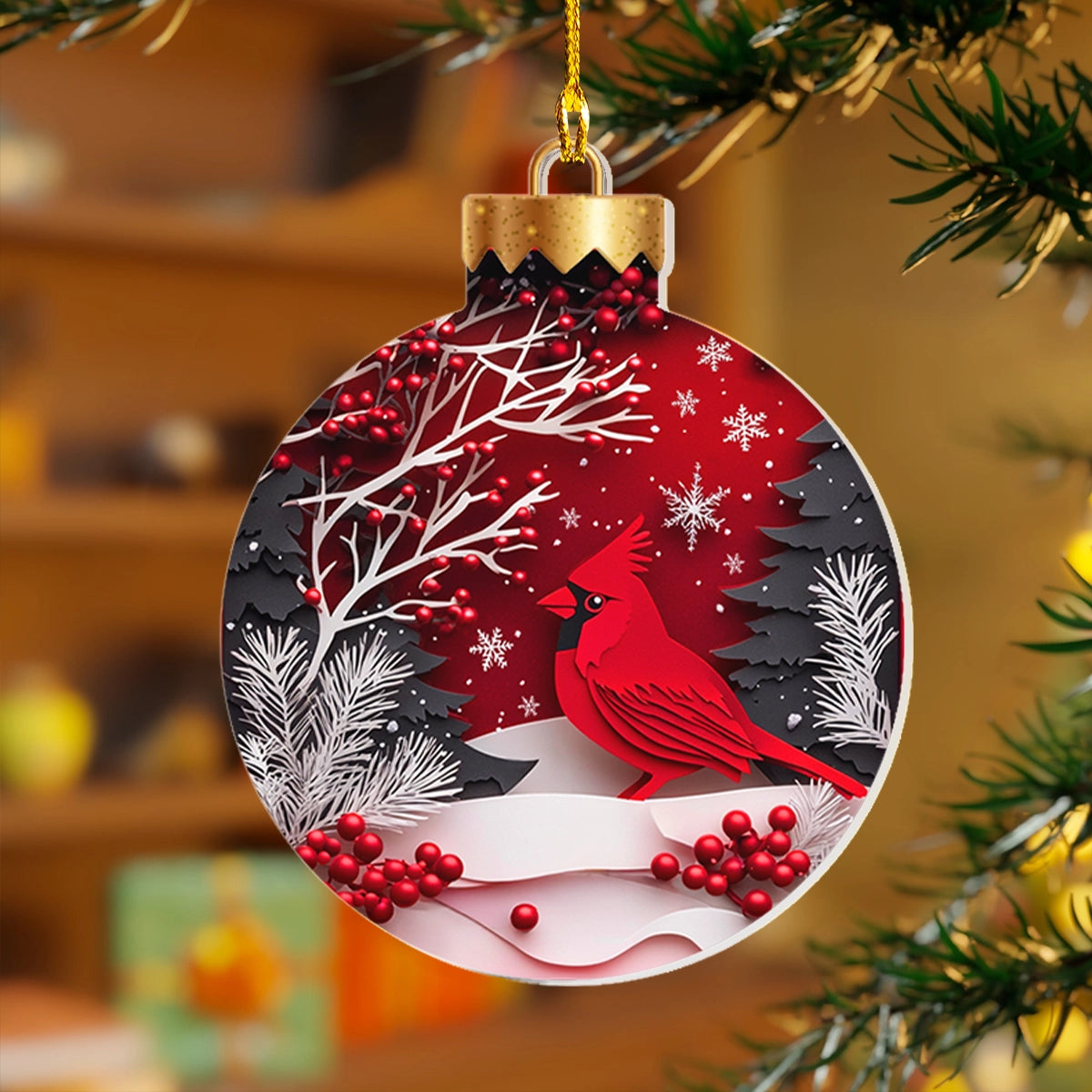 Shineful 2D Acrylic Ornament - Cardinal's Winter Whispers