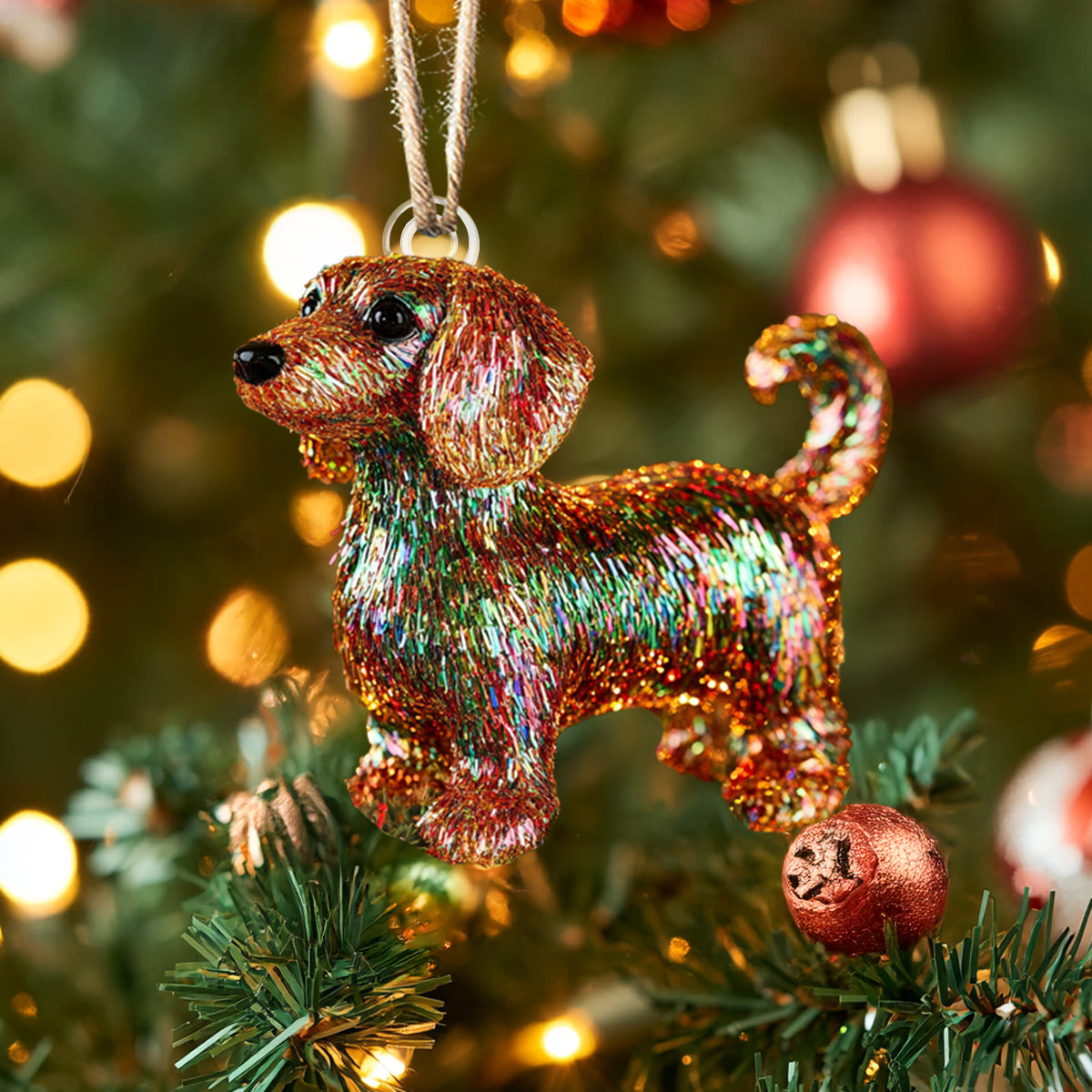 Shineful 2D Acrylic Ornament - Sparkling Dachshund Christmas