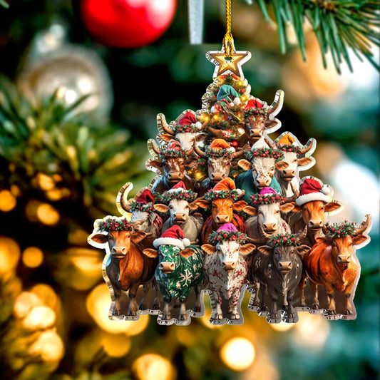 Shineful 2D Acrylic Ornament Merry Christmas Cows Tree