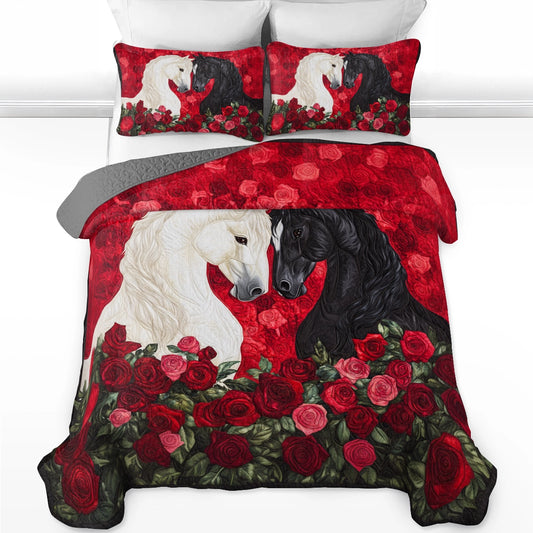 Ensemble de courtepointe toutes saisons Shineful 3 pièces Passionate Rose Horse