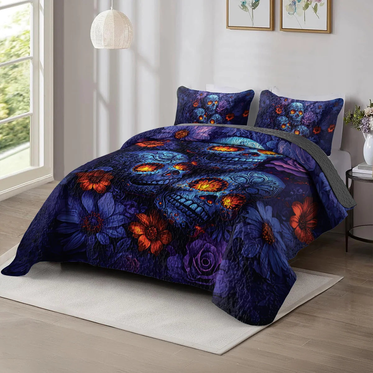 Shineful All Season Quilt 3-Piece Set - Midnight Sugar Skull