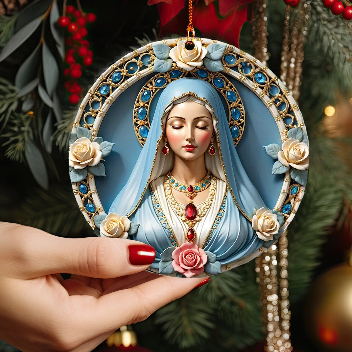 Shineful 2D Acrylic Ornament Graceful Virgin Mary Roses