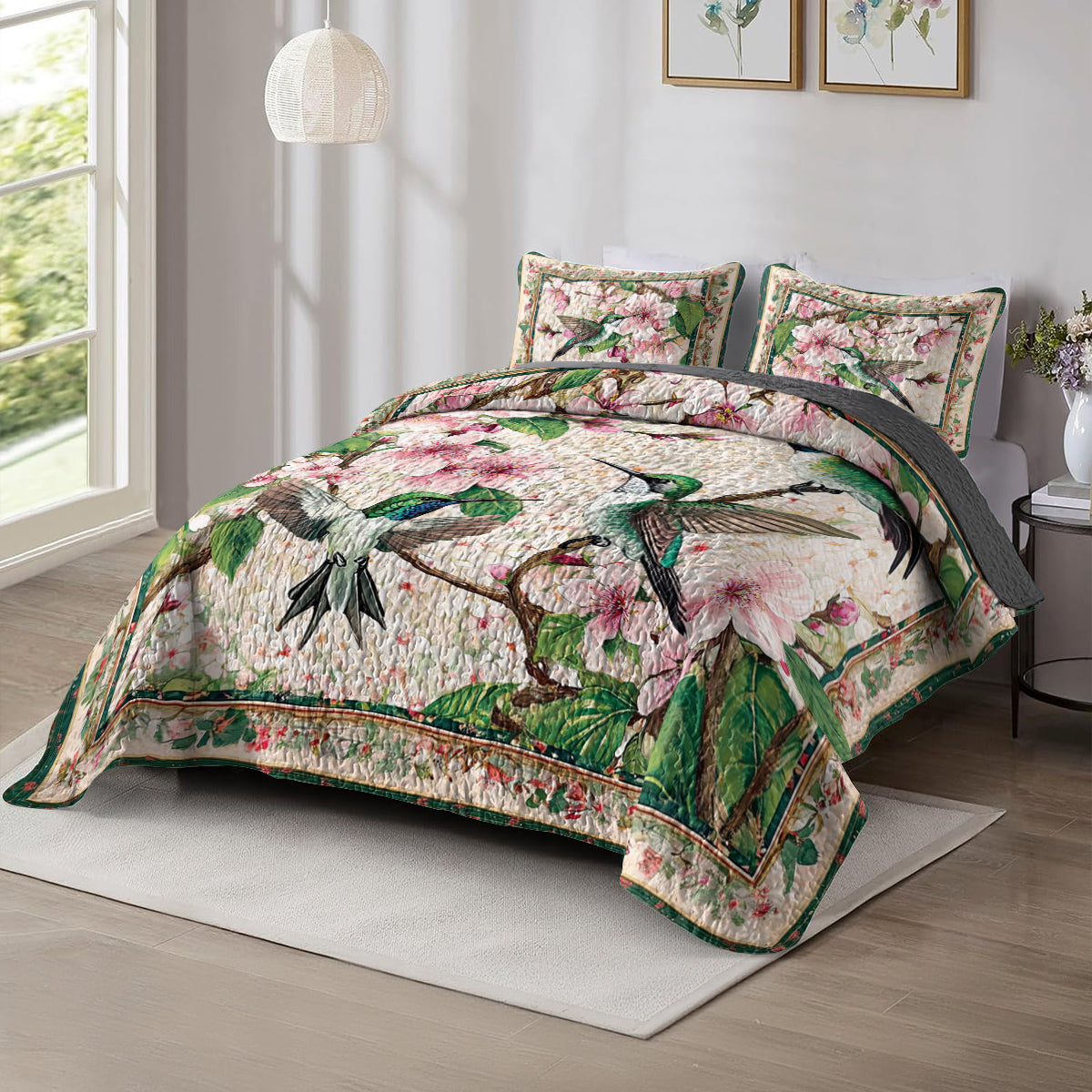 Shineful All Season Quilt 3-Piece Set Hummingbird Blossom