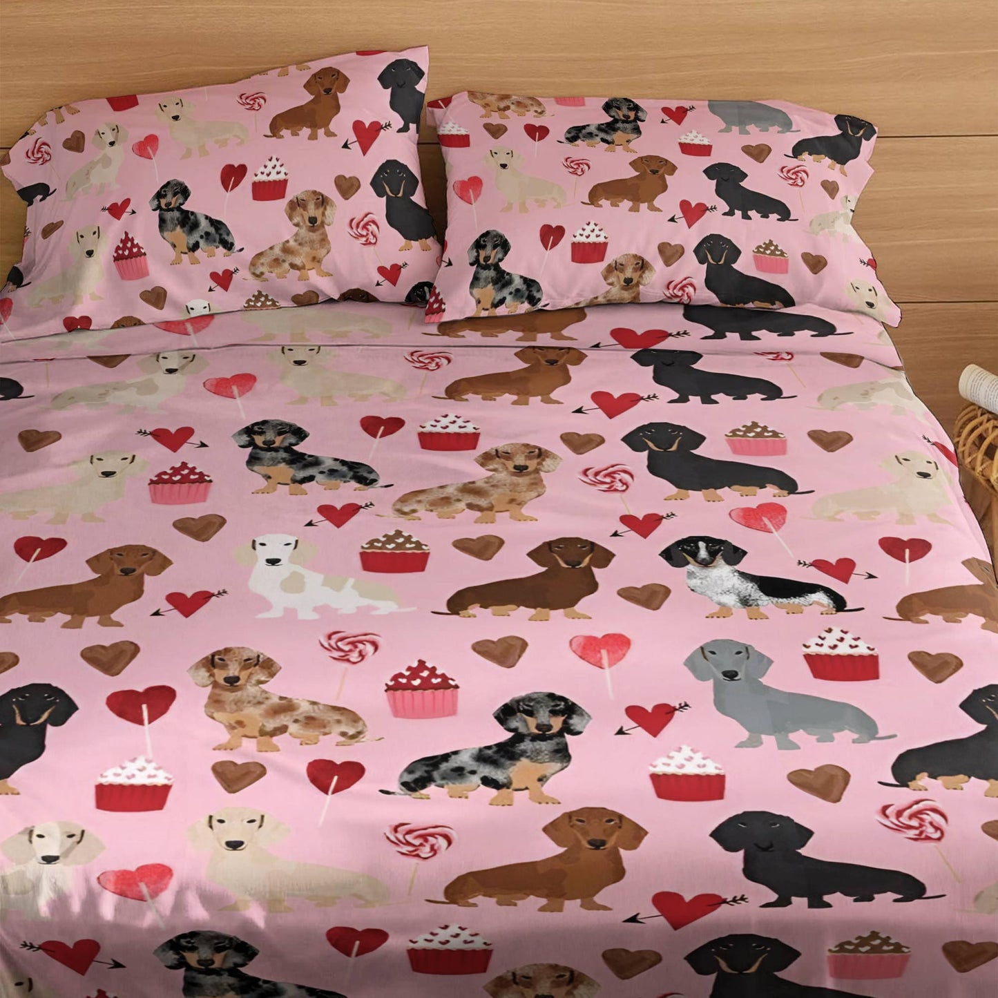 Shineful 4-Piece Bed Sheet Set Pinky Dachshunds