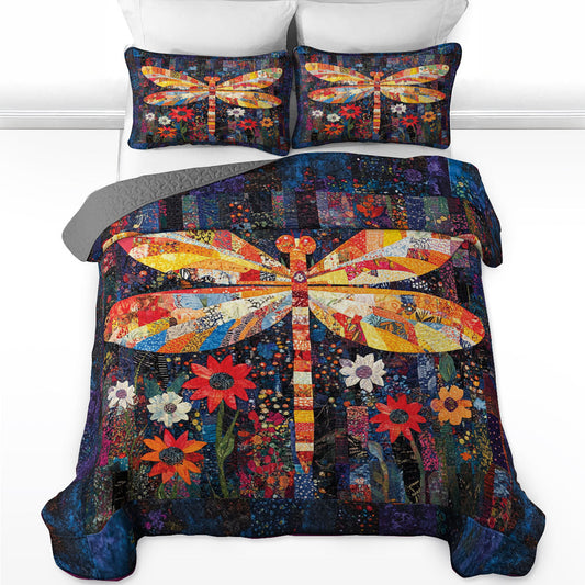 Shineful All Season Quilt 3-Piece Set Dragonfly’s Blooming Realm