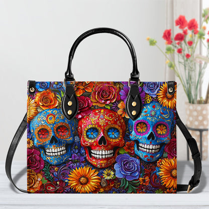 Sac en cuir brillant avec motif de crâne de sucre vibrant