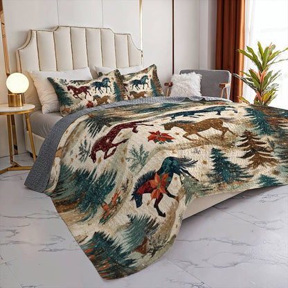 Shineful All Season Quilt 3-Piece Set Horse Riding In The Pine Forest