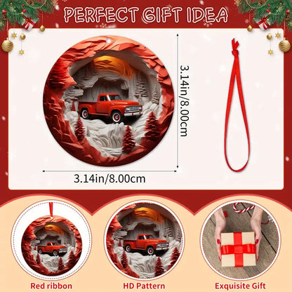 Shineful 2D Acrylic Ornament - Pack Discount Red Christmas Trucks Wooden