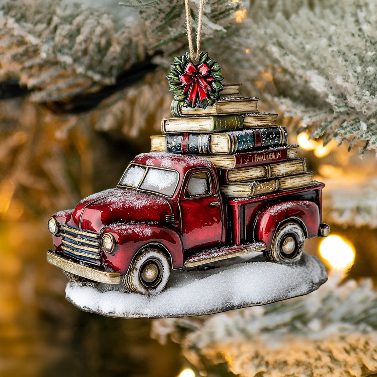 Shineful 2D Acrylic Ornament Festive Book Truck