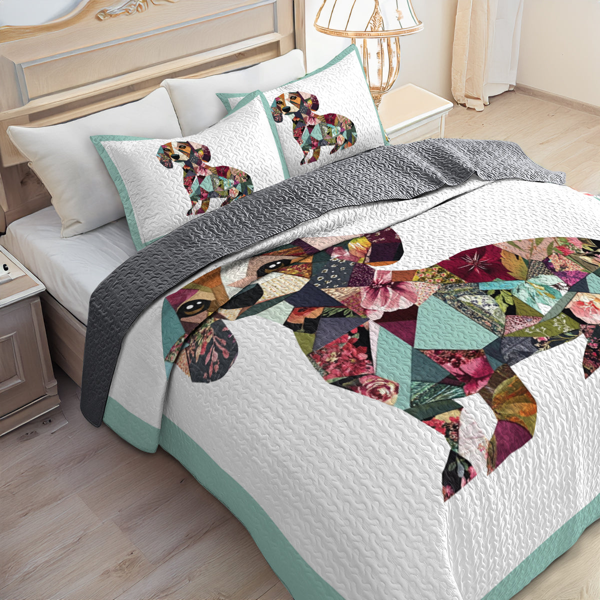 Shineful All Season Quilt 3-Piece Set Patchwork Dachshund