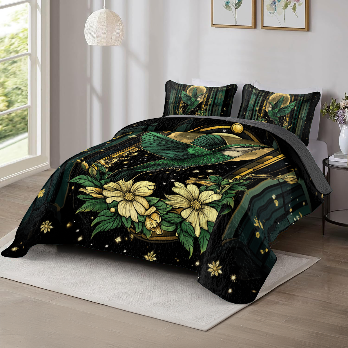 Shineful All Season Quilt 3-Piece Set Moonlit Hummingbird