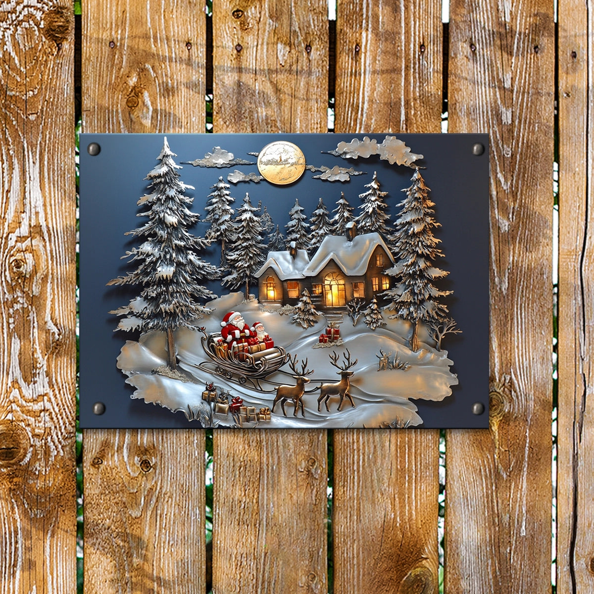 Shineful 2D Metal Sign Moonlit Christmas Sleigh Ride