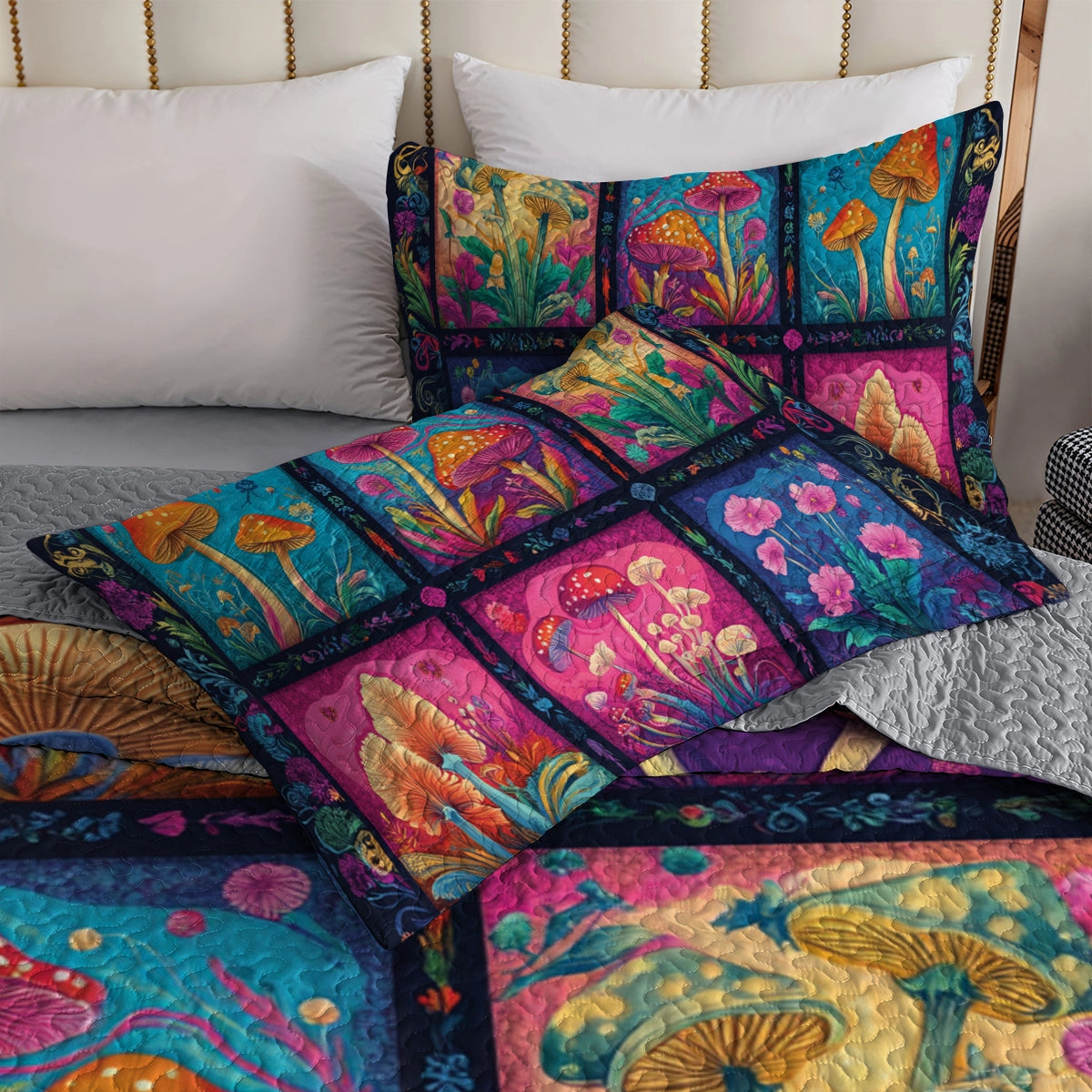 Shineful All Season Quilt 3-Piece Set Hippie Mystic Mushroom Dream