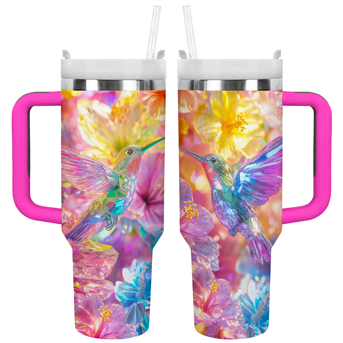 Shineful Glossy Tumbler Crystal Floral Hummingbird