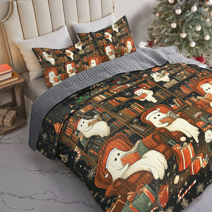 Shineful All Season Quilt 3-Piece Set Spooky Christmas Bookshelf