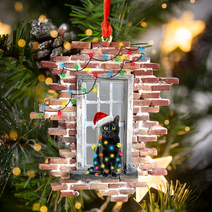 Shineful 2D Acrylic Ornament - Festive Feline In The Window