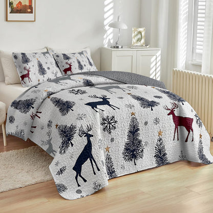 Shineful All Season Quilt 3-Piece Set Winter Wonderland Reindeer