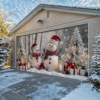 Shineful Garage Door Banner Decoration Winter Forest Happy Snowman Couple