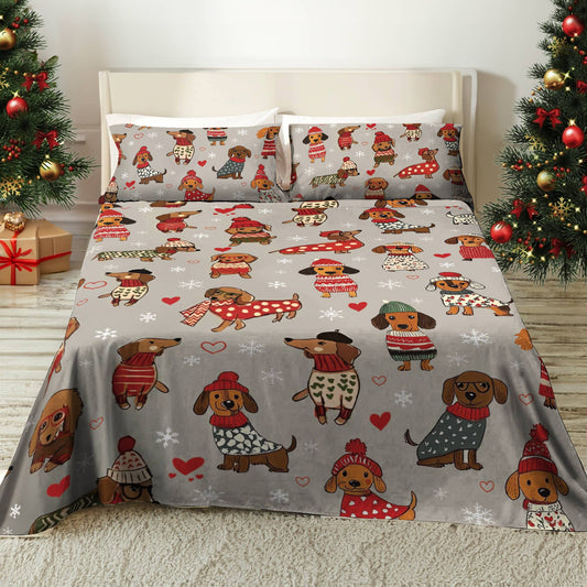 Shineful 4-Piece Bed Sheet Set Dachshunds in Red