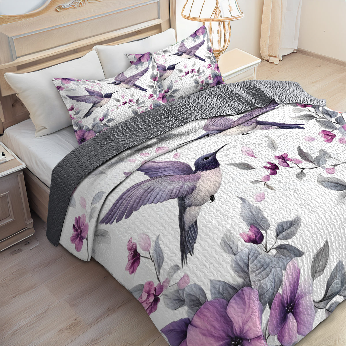 Shineful All Season Quilt 3-Piece Set Hummingbird Violet Dream V2