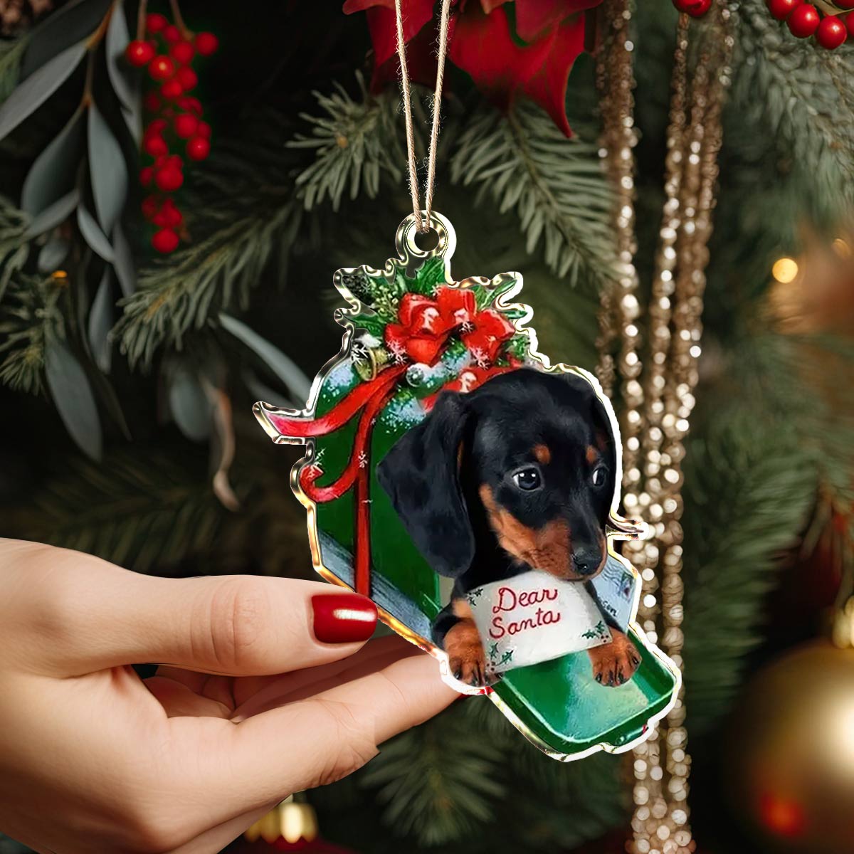 Shineful 2D Acrylic Ornament Santa’s Little Helper Dachshund