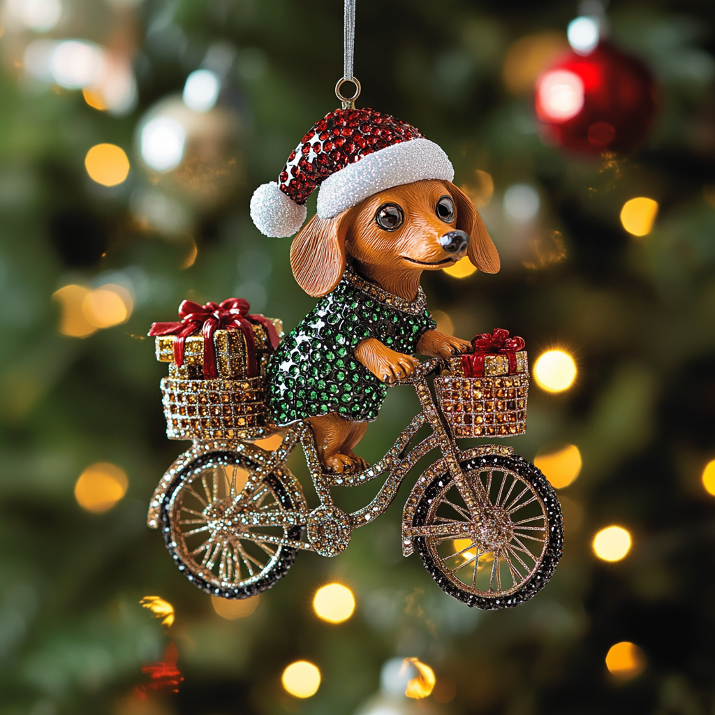 Shineful 2D Acrylic Ornament Festive Dachshund Rider