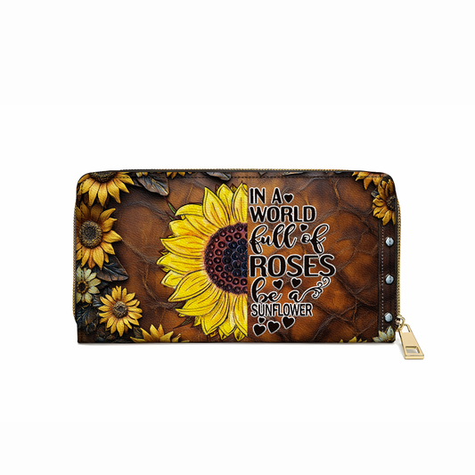 Shineful Leather Clutch Purse With Wristlet Strap Handle Sunflower Elegance