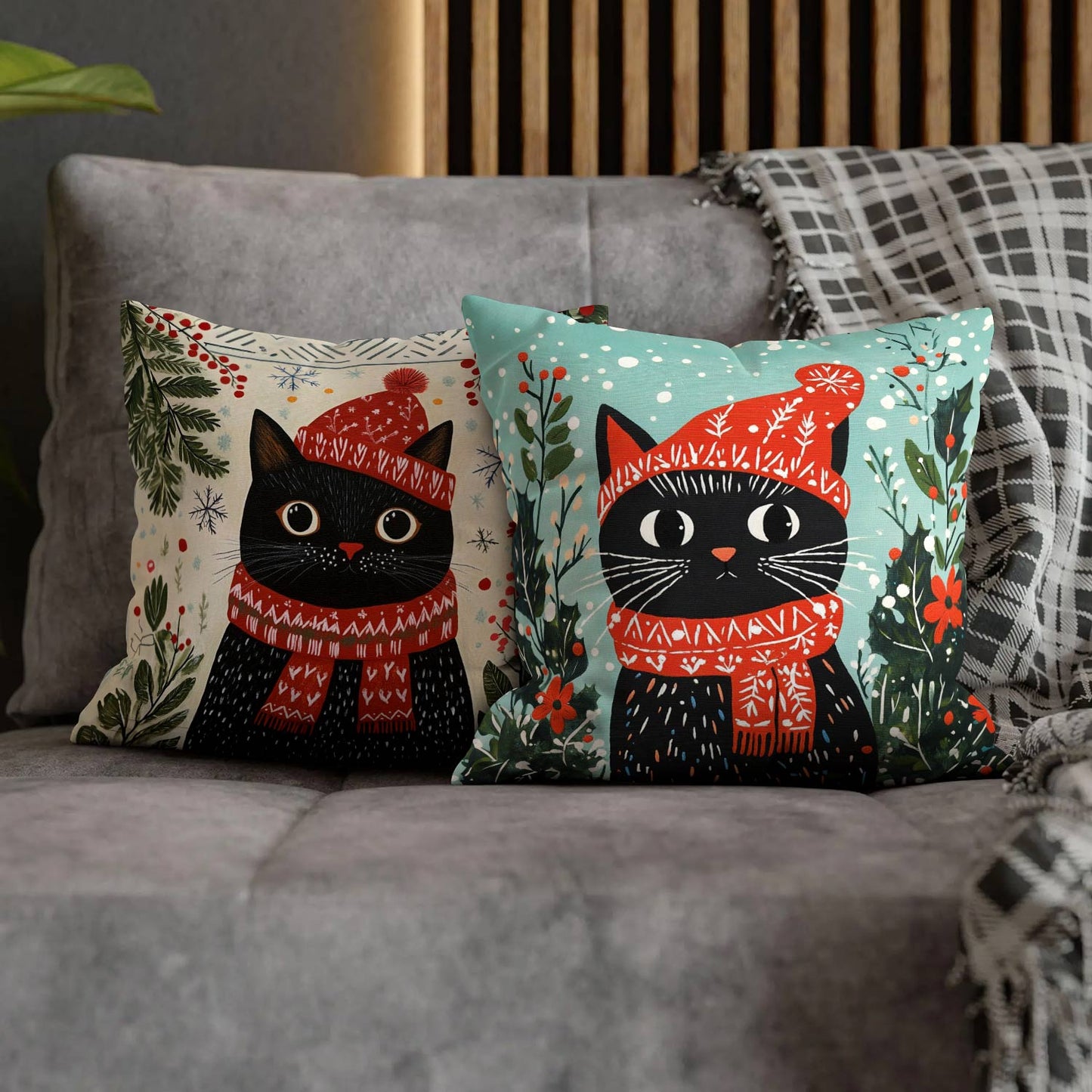 Shineful 2D Print Cushion Cover, Pillowcase, Pillows Covers Festive Feline