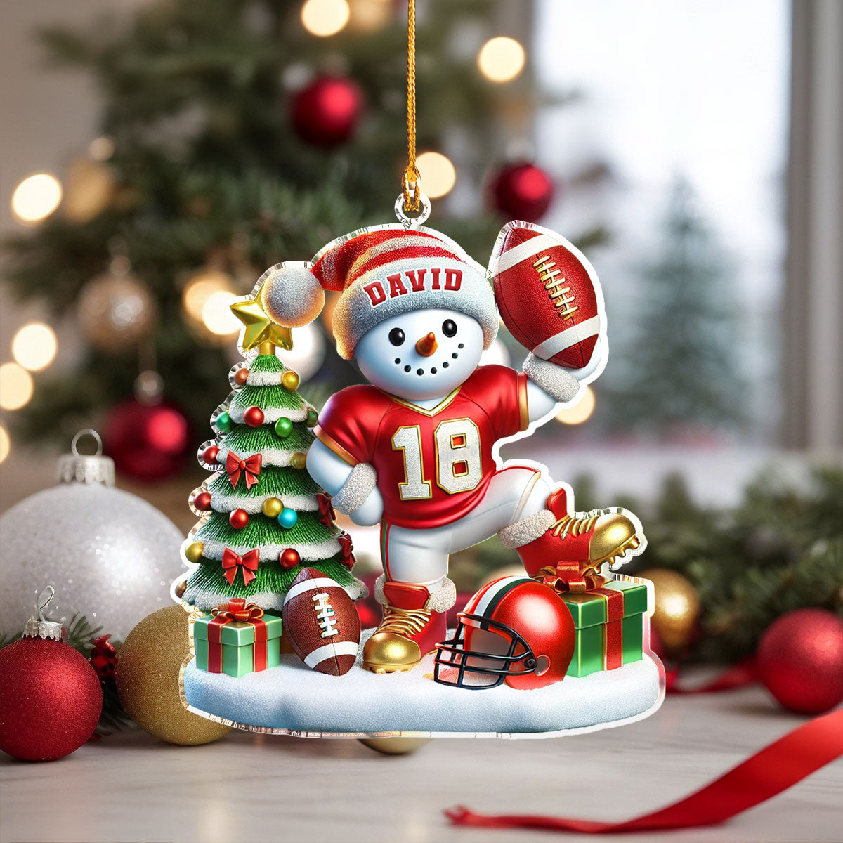 Shineful Personalized 2D Acrylic Ornament Snowmen Play Football