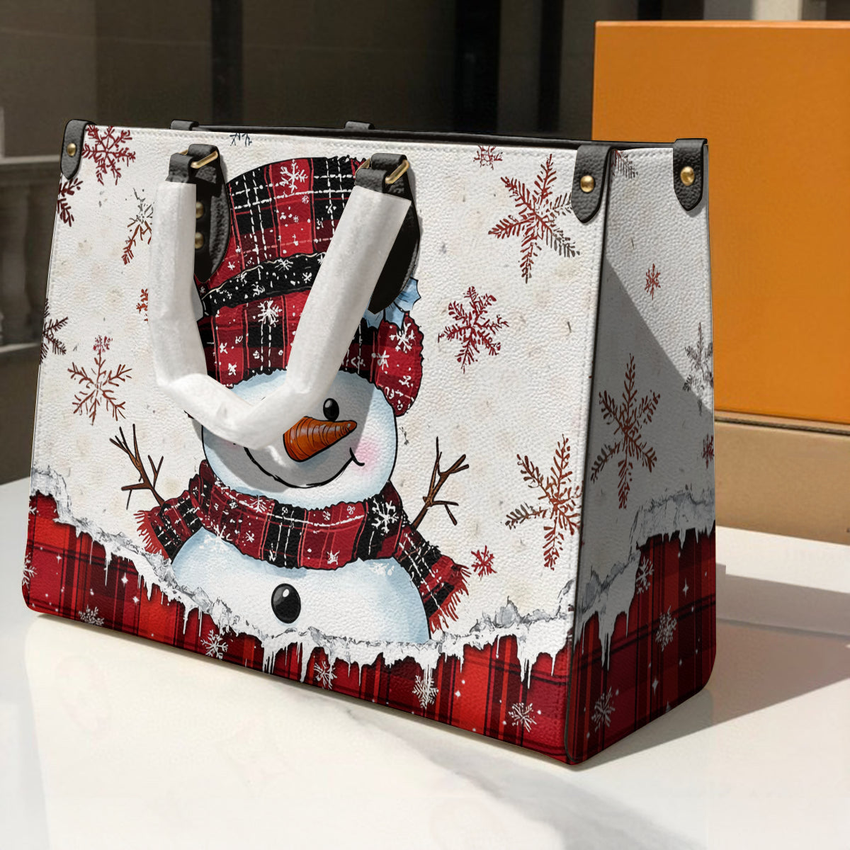 Shineful Leather Bag Plaid Snowman Joy