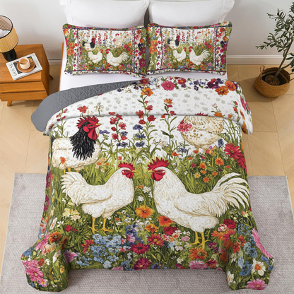 Shineful All Season Quilt 3-Piece Set - Flowering Chicken