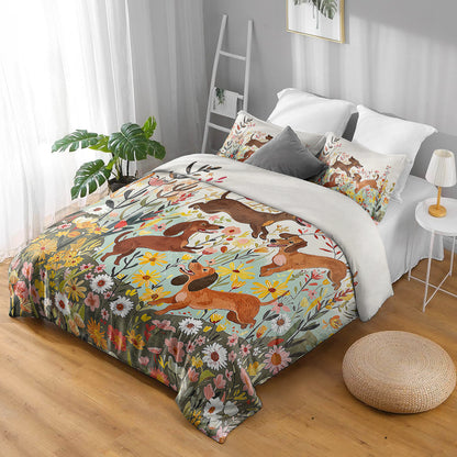 Shineful 3 Pieces Duvet Cover Set - Dachshund Floral