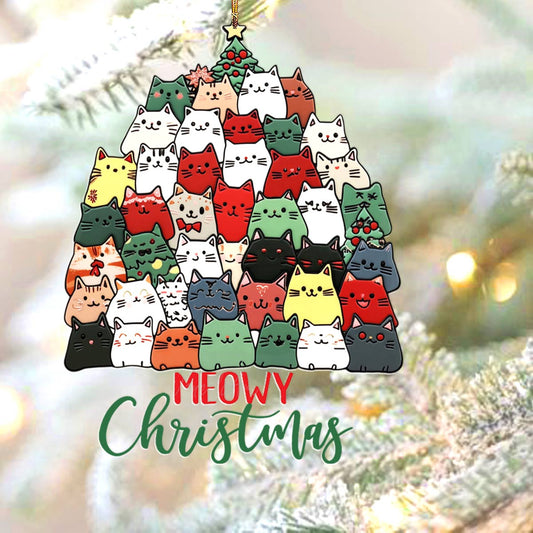 Glänzendes 2D-Acryl-Ornament „Meowy Christmas Lovely“