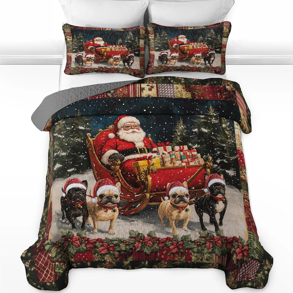 Shineful All Season Quilt 3-teiliges Set – Frenchie Sleigh Ride