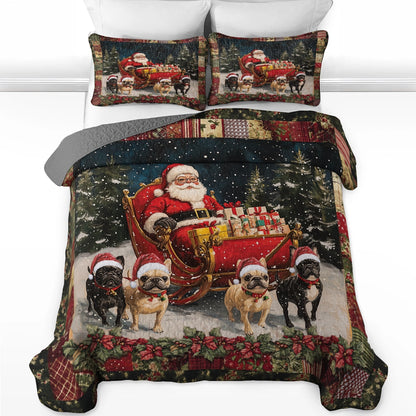 Shineful All Season Quilt 3-Piece Set - Frenchie Sleigh Ride