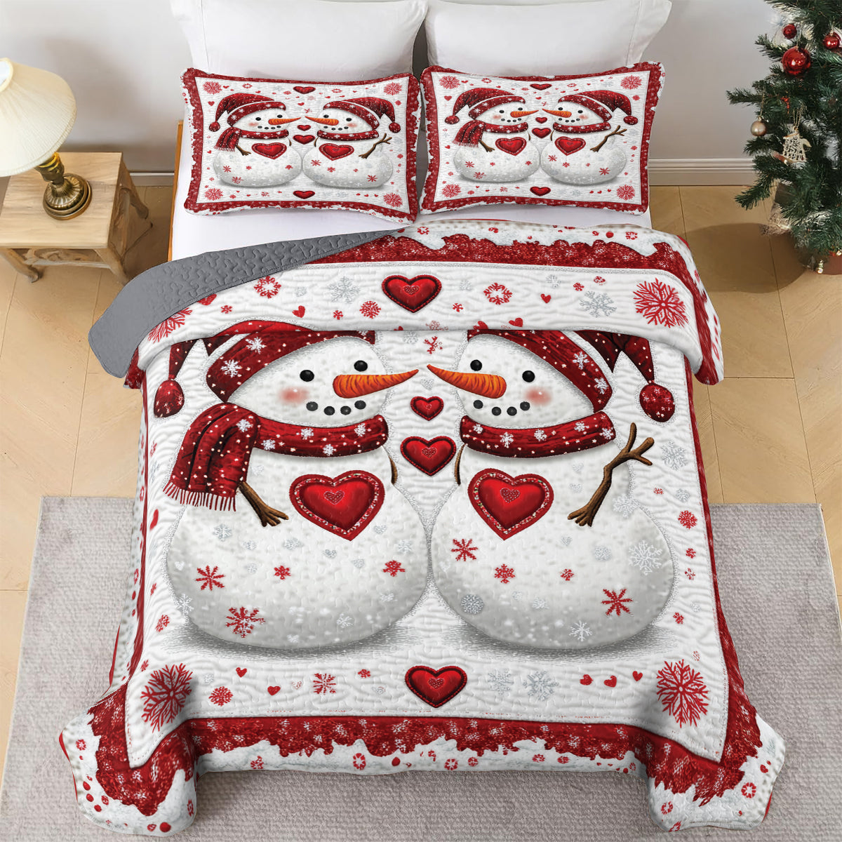 Shineful All Season Quilt 3-Piece Set Snowman Sweethearts