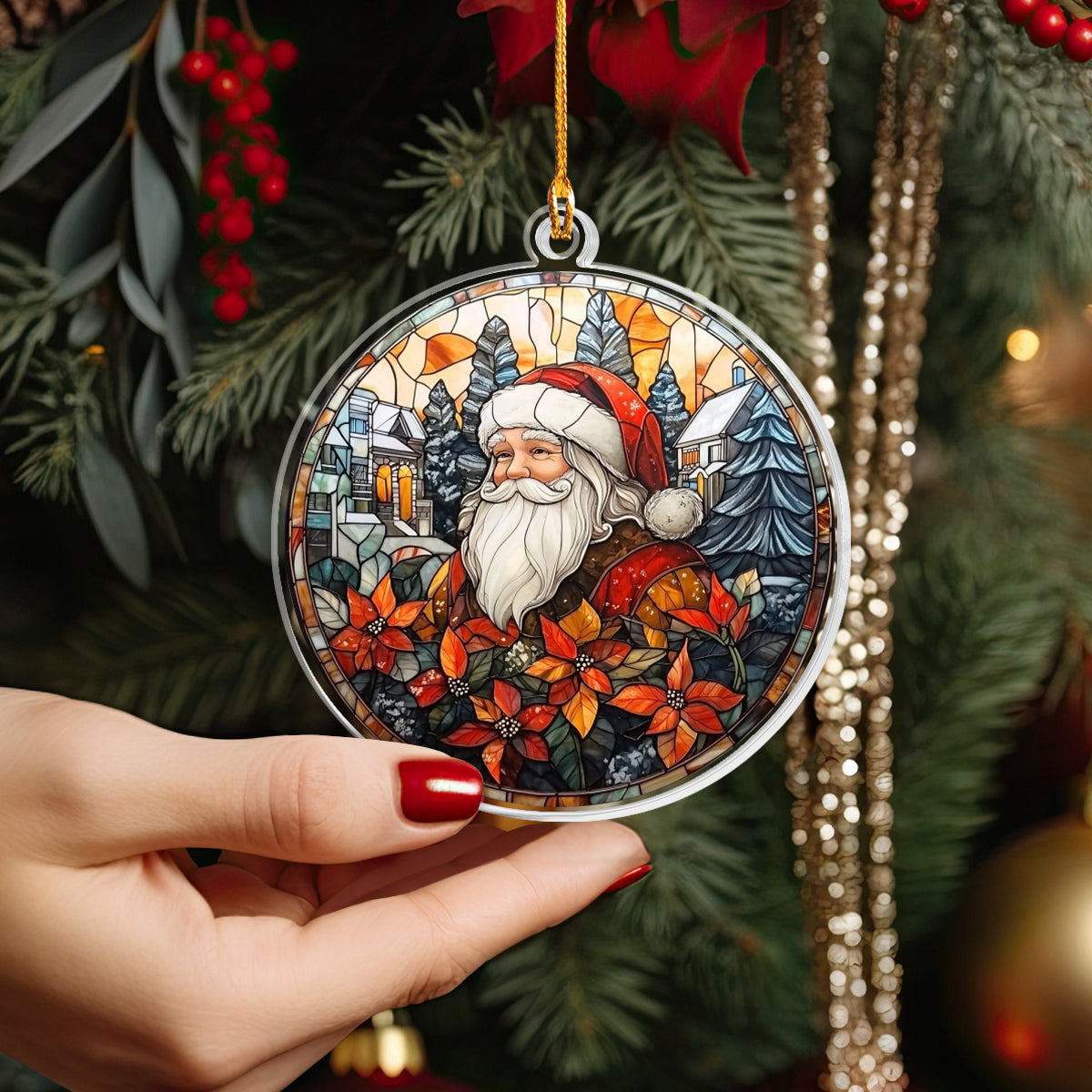 Shineful 2D Acrylic Ornament - Santa’s Stained Glass Keepsake