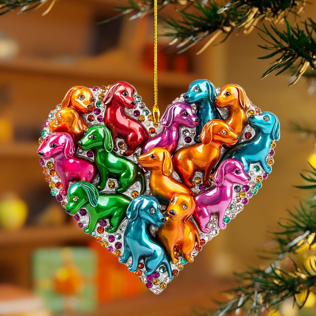 Shineful 2D Acrylic Ornament - Sparkling Dachshund Love