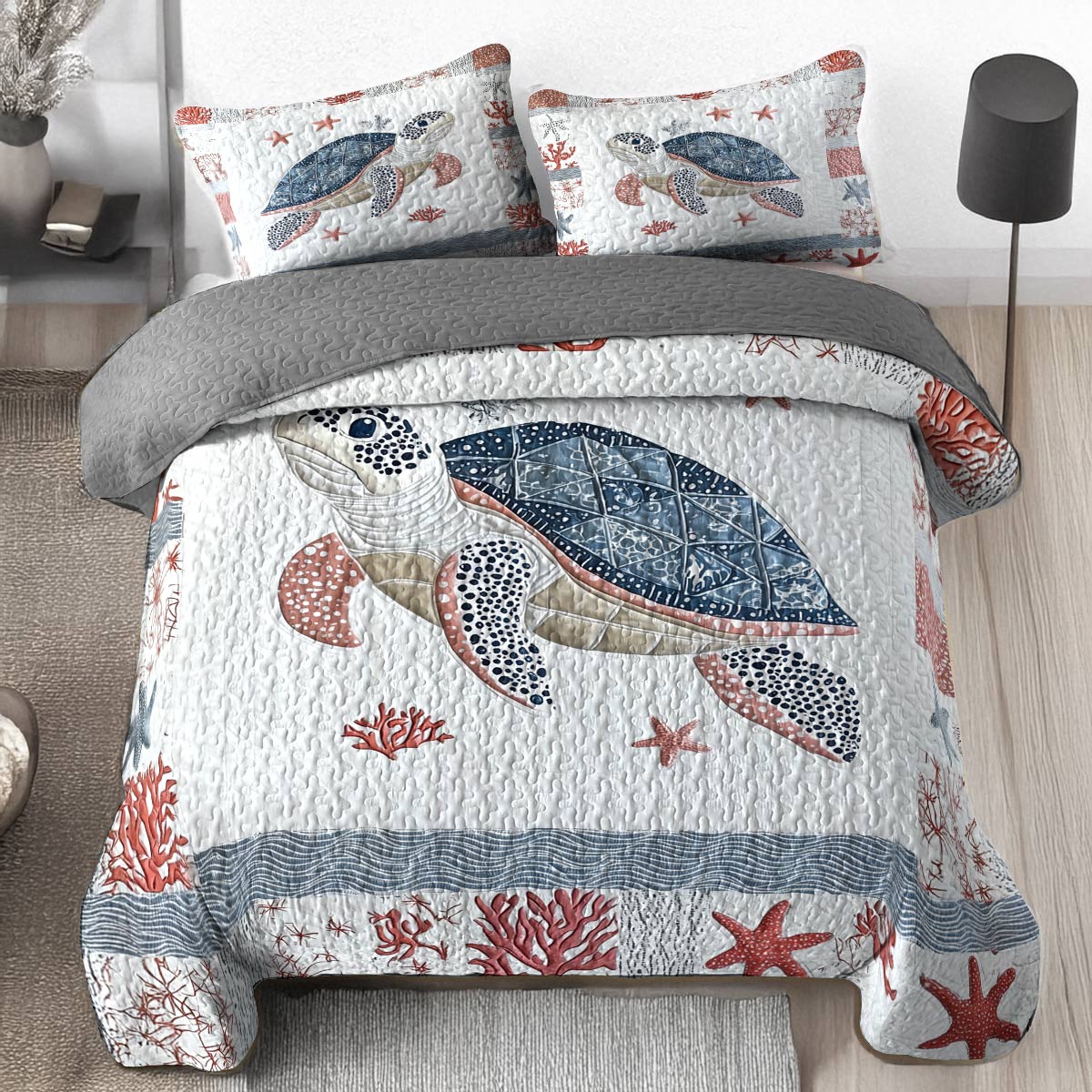 Shineful All Season Quilt 3-Piece Set - Oceanic Star Turtle