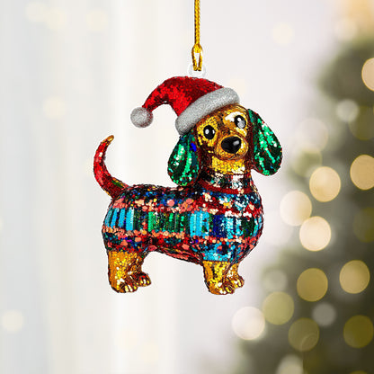 Shineful 2D Acrylic Ornament Shimmering Sequins Dachshund